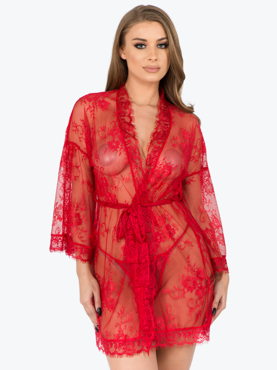 Plus Size Raven Lace Short Robe