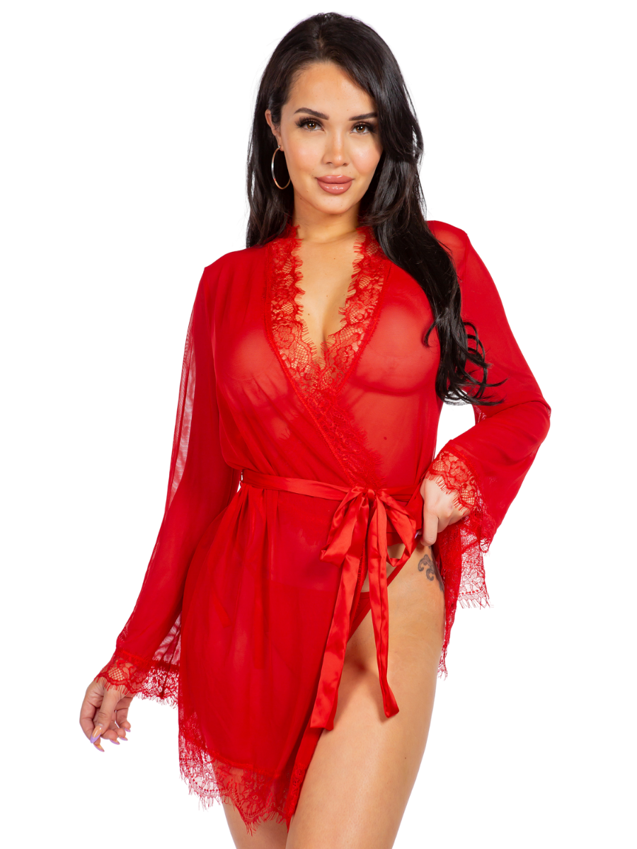 Bailey Eyelash Lace Short Sheer Robe