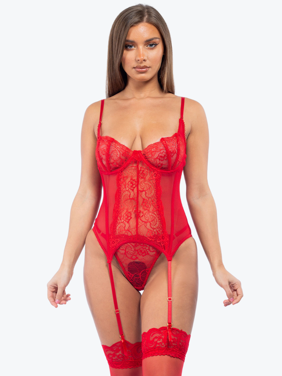 Colette Lace & Sheer Underwire Basque Set