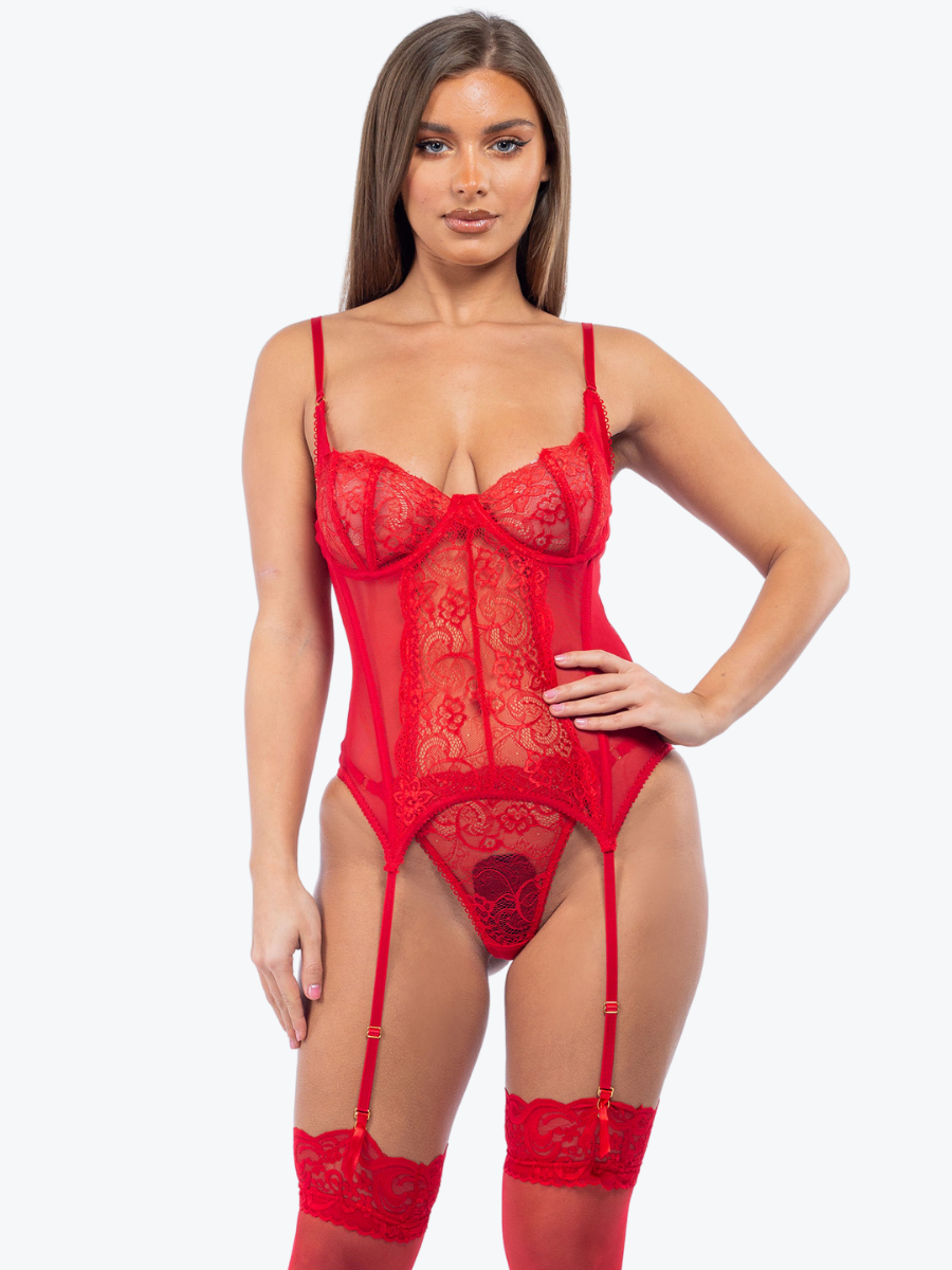 Colette Lace & Sheer Underwire Basque Set