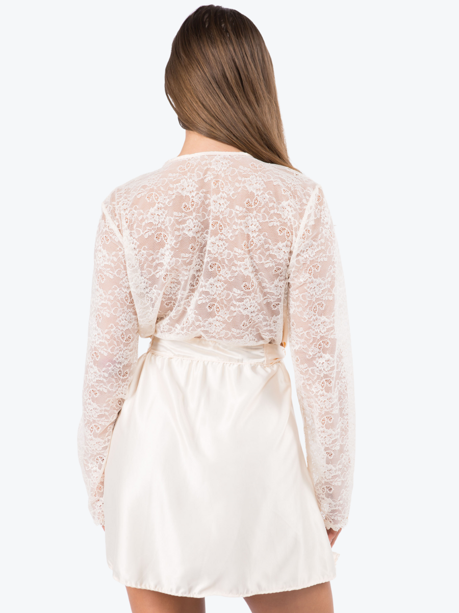 Amelia Lace & Satin Shorty Robe
