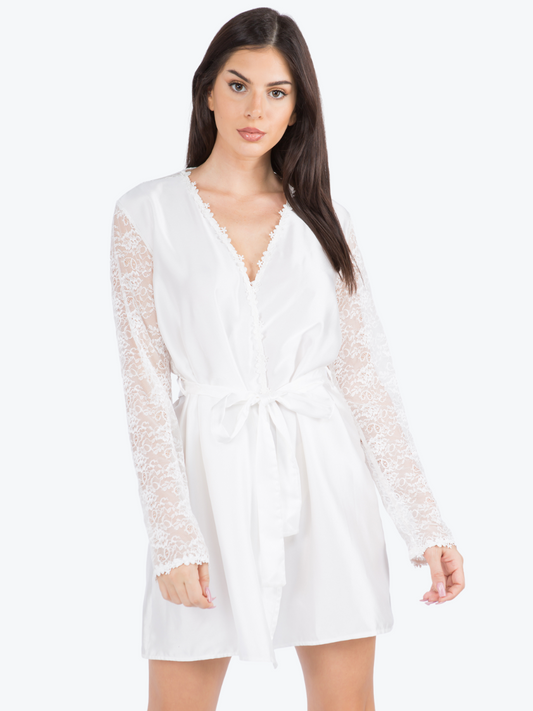 Amelia Lace & Satin Shorty Robe