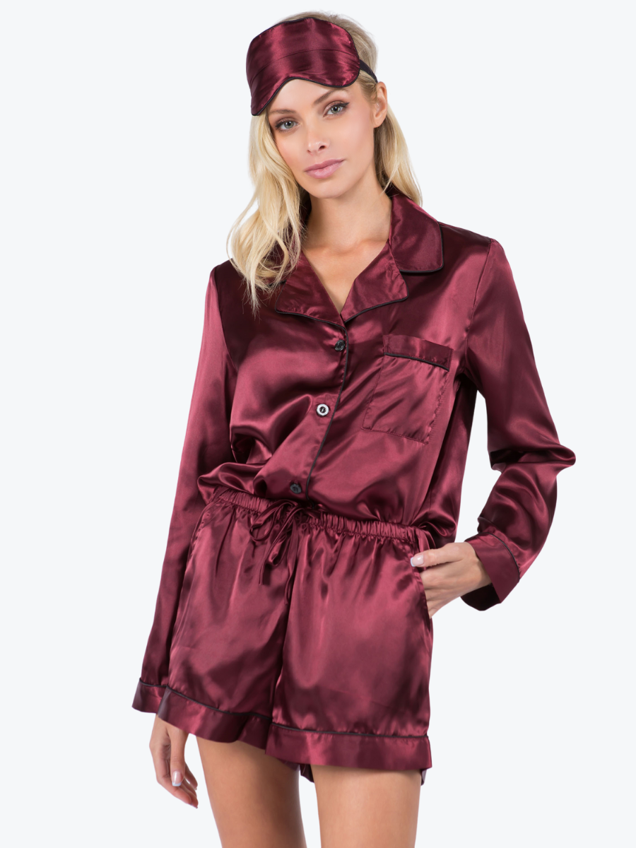 Ophelia Satin Piped Long Sleeve PJ Set