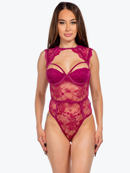 Plus Size Madeline Cage Lace Underwire Teddy