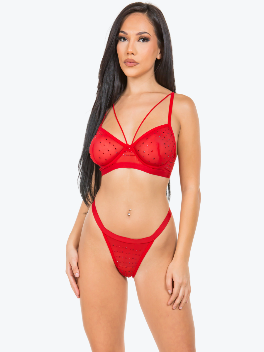 Ashley Stoned Cage Sheer Bra Set