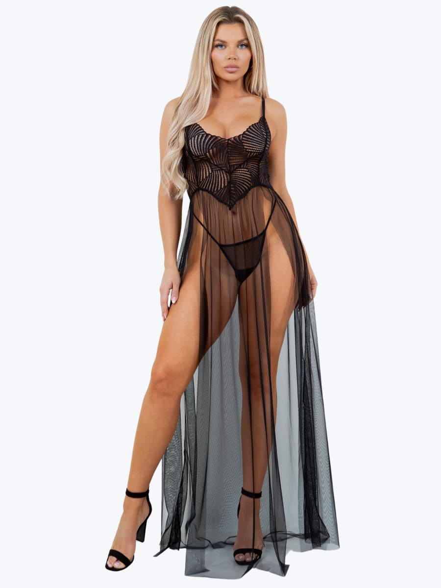Isla Lace & Sheer Long Gown