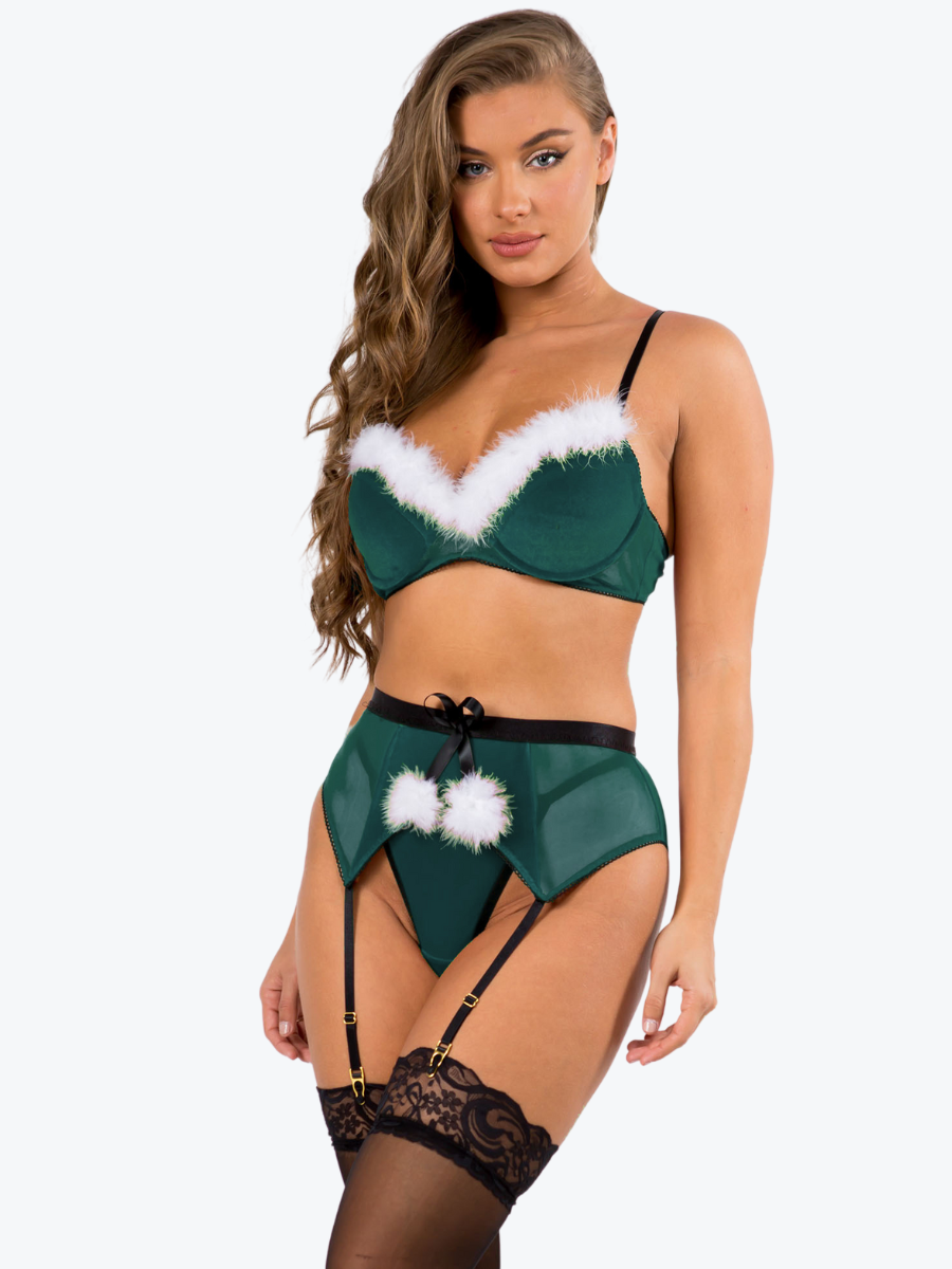 Santa Velvet Underwire Bra Garter Set
