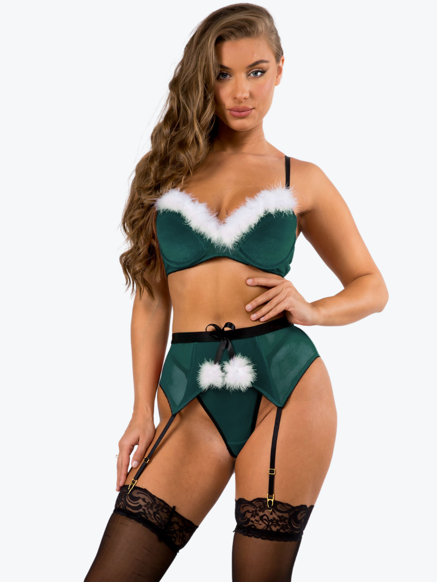 Santa Velvet Underwire Bra Garter Set
