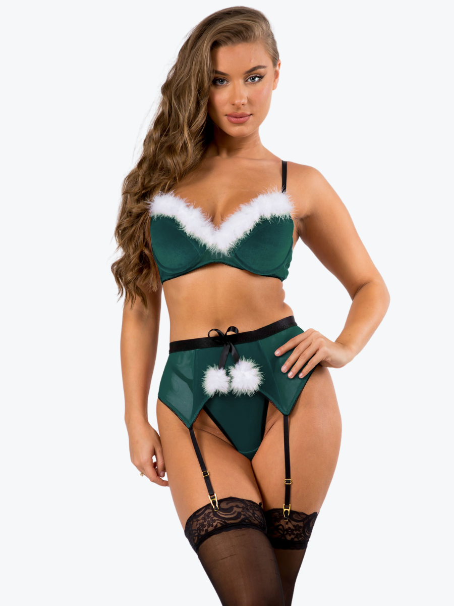 Santa Velvet Underwire Bra Garter Set