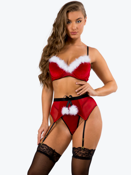 Santa Velvet Underwire Bra Garter Set