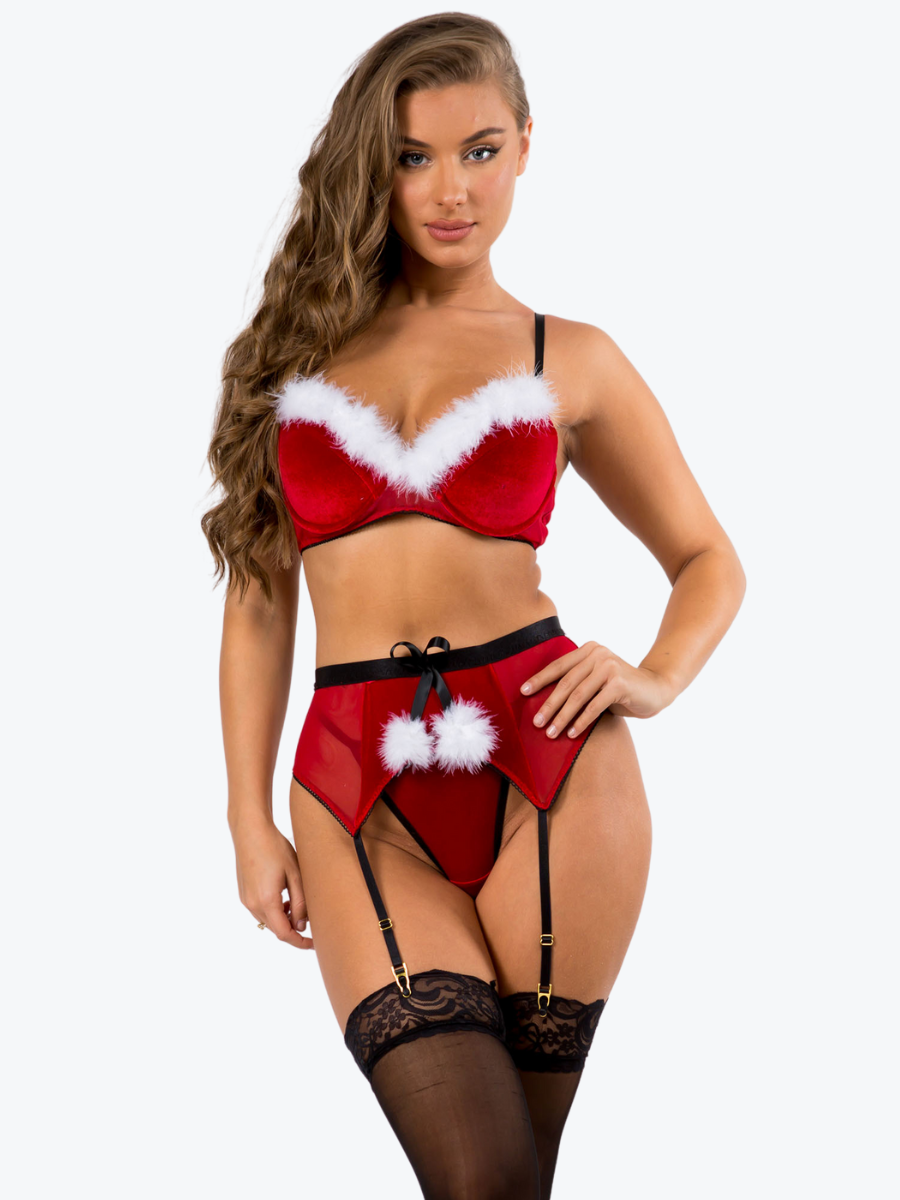 Santa Velvet Underwire Bra Garter Set