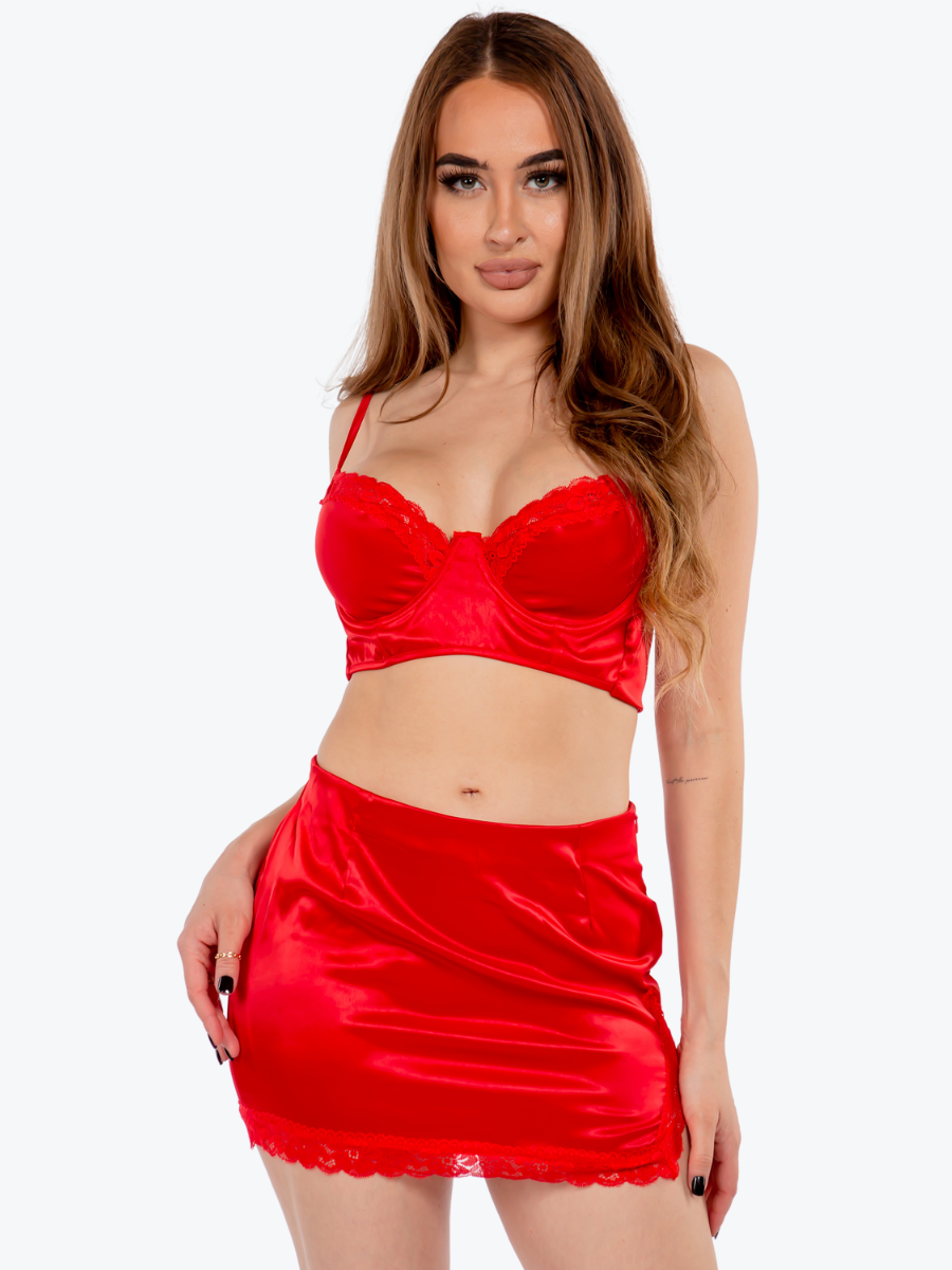 Sloane Satin Underwire Bra & Skirtini Set
