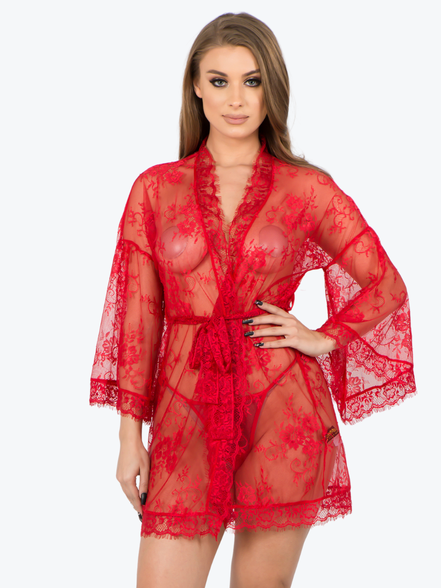 Plus Size Raven Lace Short Robe