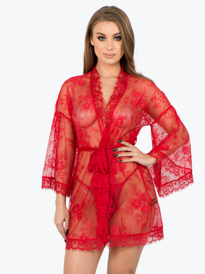 Plus Size Raven Lace Short Robe