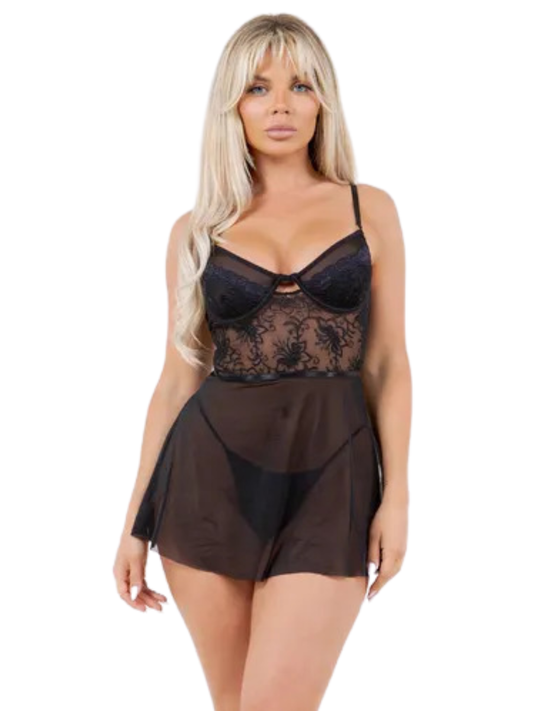 Vivian Underwire Sheer Lace Babydoll