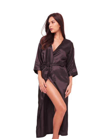 Plus Size Bella Long Satin Dressing Robe