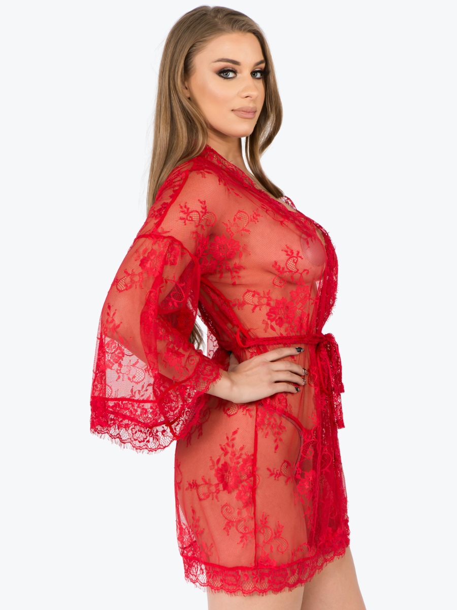 Plus Size Raven Lace Short Robe