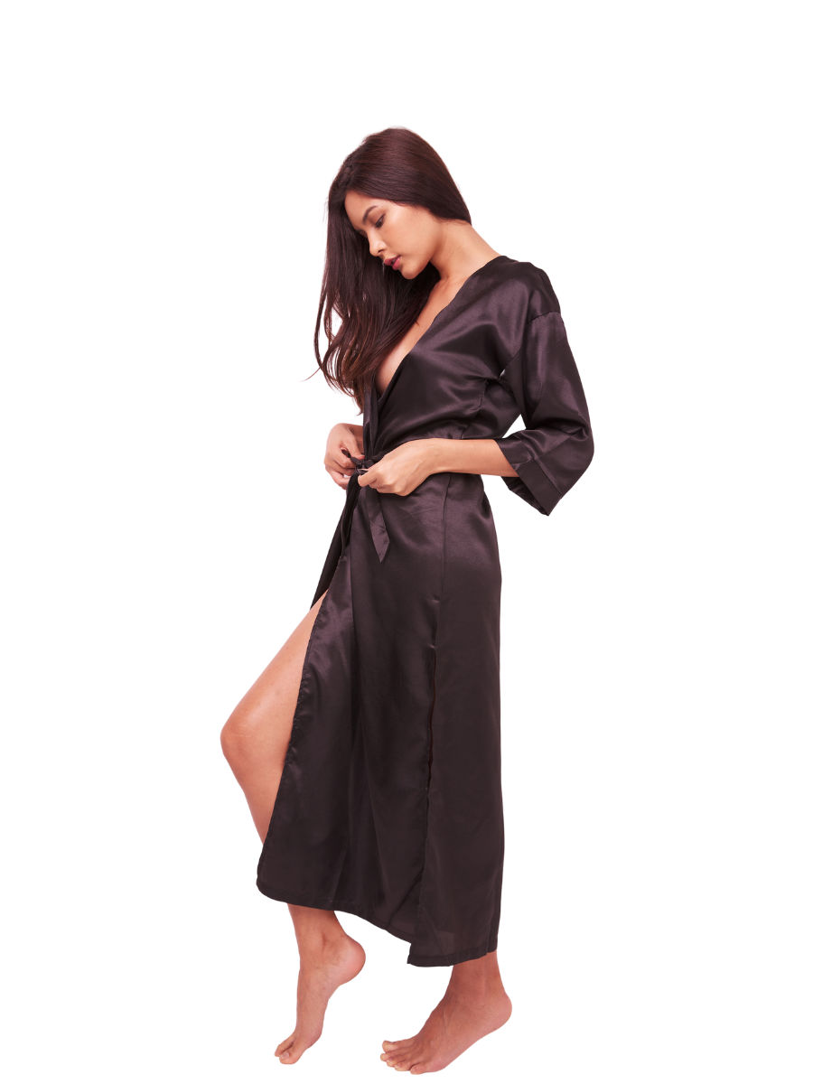 Plus Size Bella Long Satin Dressing Robe