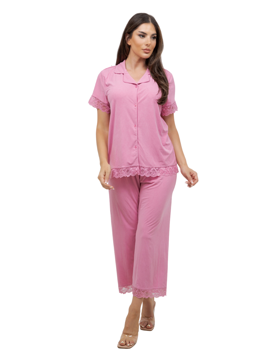 Plus Size Amber Lace Trimmed PJ Set