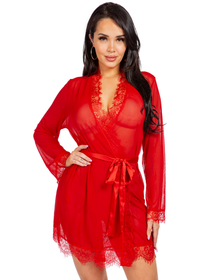 Plus Size Bailey Eyelash Lace Short Sheer Robe
