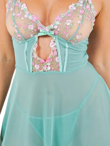 Camilla Floral Embroidered Sheer Babydoll