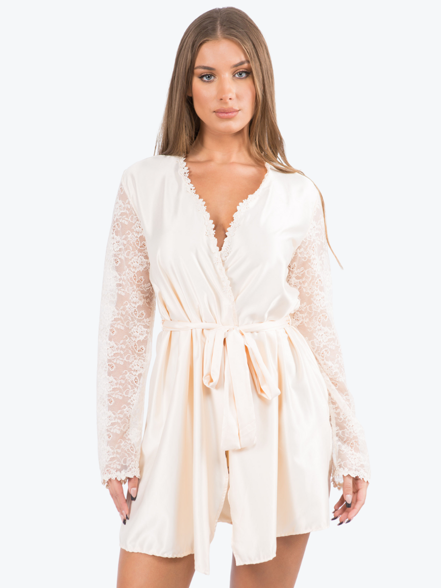 Amelia Lace & Satin Shorty Robe
