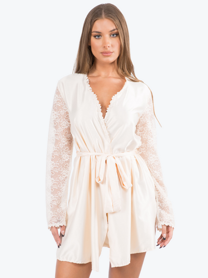 Amelia Lace & Satin Shorty Robe