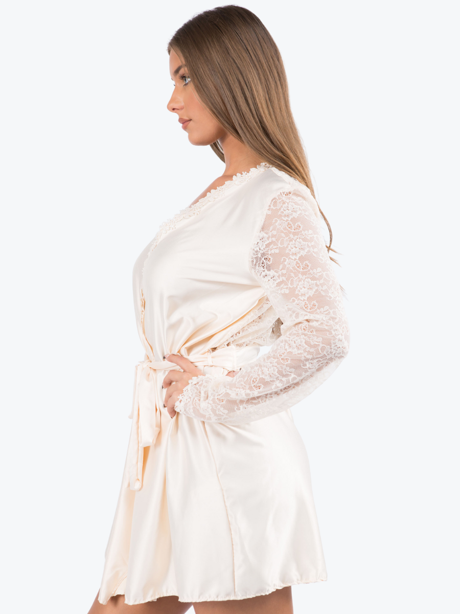 Amelia Lace & Satin Shorty Robe
