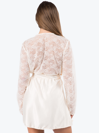 Amelia Lace & Satin Shorty Robe