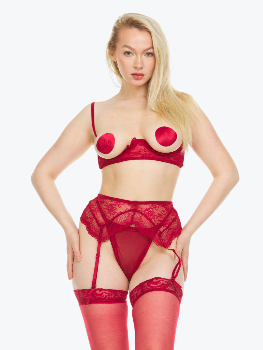 Andrea Open Cup Lace Bra Garter Set