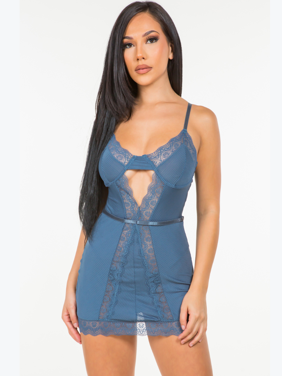 Plus Size Kayla Underwire Stripe Lace Babydoll Dress