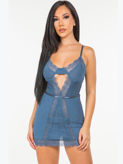 Plus Size Kayla Underwire Stripe Lace Babydoll Dress