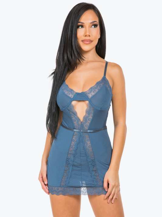 Kayla Underwire Stripe Lace Babydoll Dress