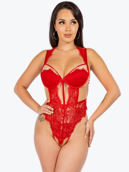 Plus Size Eden Sheer & Lace Cage Underwire Teddy