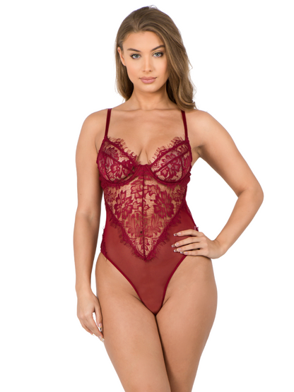 Plus Size Vanessa Sheer and Lace Underwire Teddy