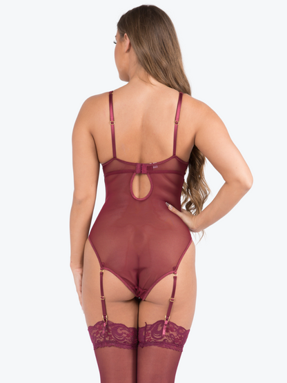 Bridget Sheer & Lace Underwire Garter Teddy Set