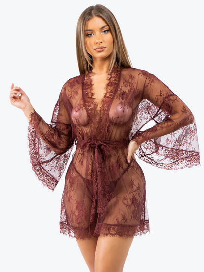 Plus Size Raven Lace Short Robe