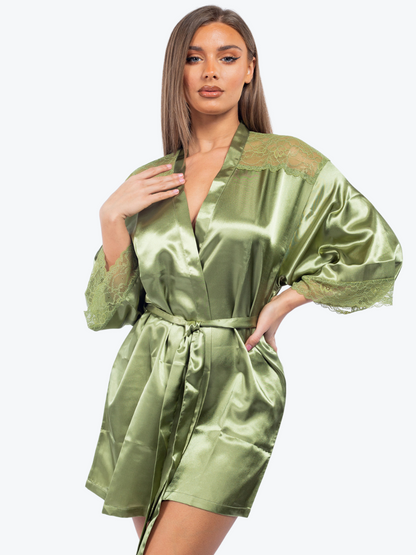 Plus Size Serena Satin & Lace Shorty Robe