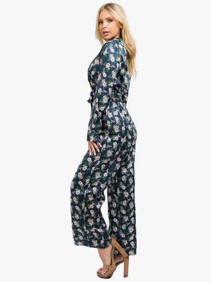 Delilah Floral Satin Wrap & Pant Set