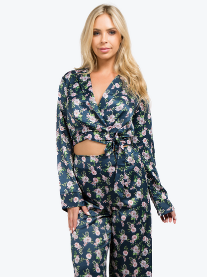 Delilah Floral Satin Wrap & Pant Set