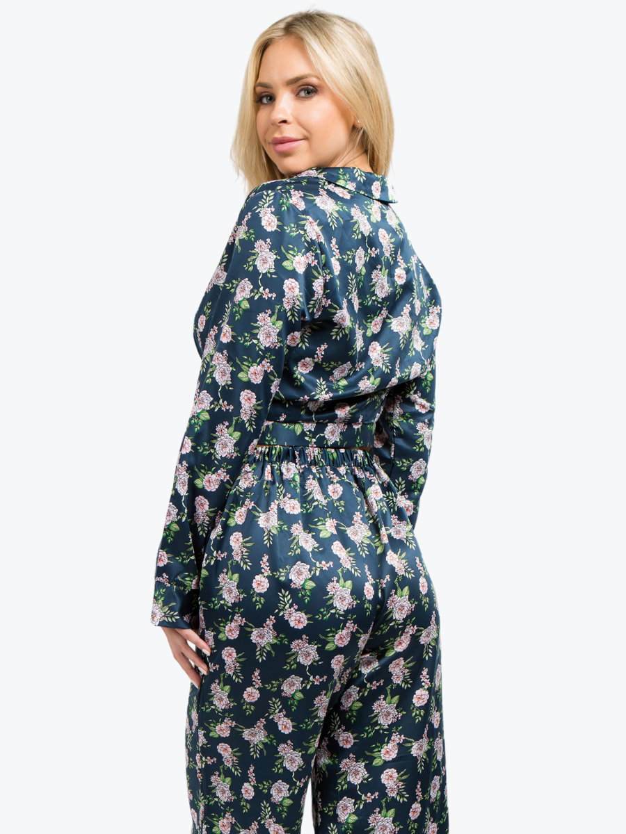 Delilah Floral Satin Wrap & Pant Set