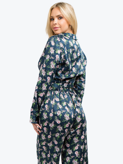 Delilah Floral Satin Wrap & Pant Set